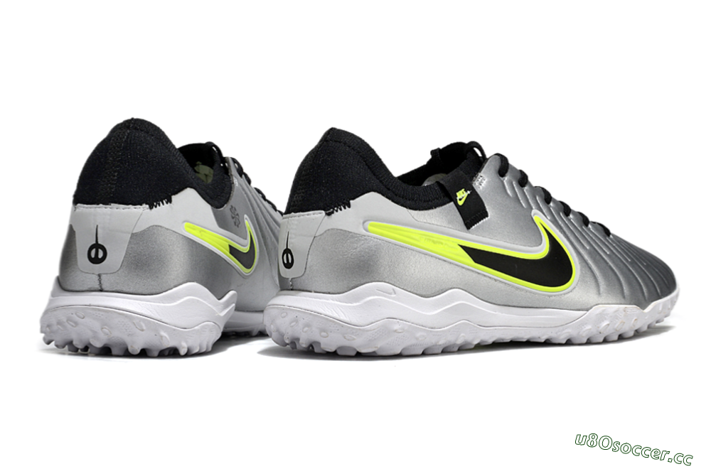 Men's Nike Tiempo Legend 10 Pro TF Artificial Turf Low-Tops Football Shoes - Silver/Black/Yellow 6