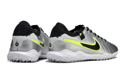 Men's Nike Tiempo Legend 10 Pro TF Artificial Turf Low-Tops Football Shoes - Silver/Black/Yellow