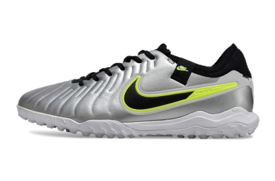 Men's Nike Tiempo Legend 10 Pro TF Artificial Turf Low-Tops Football Shoes - Silver/Black/Yellow