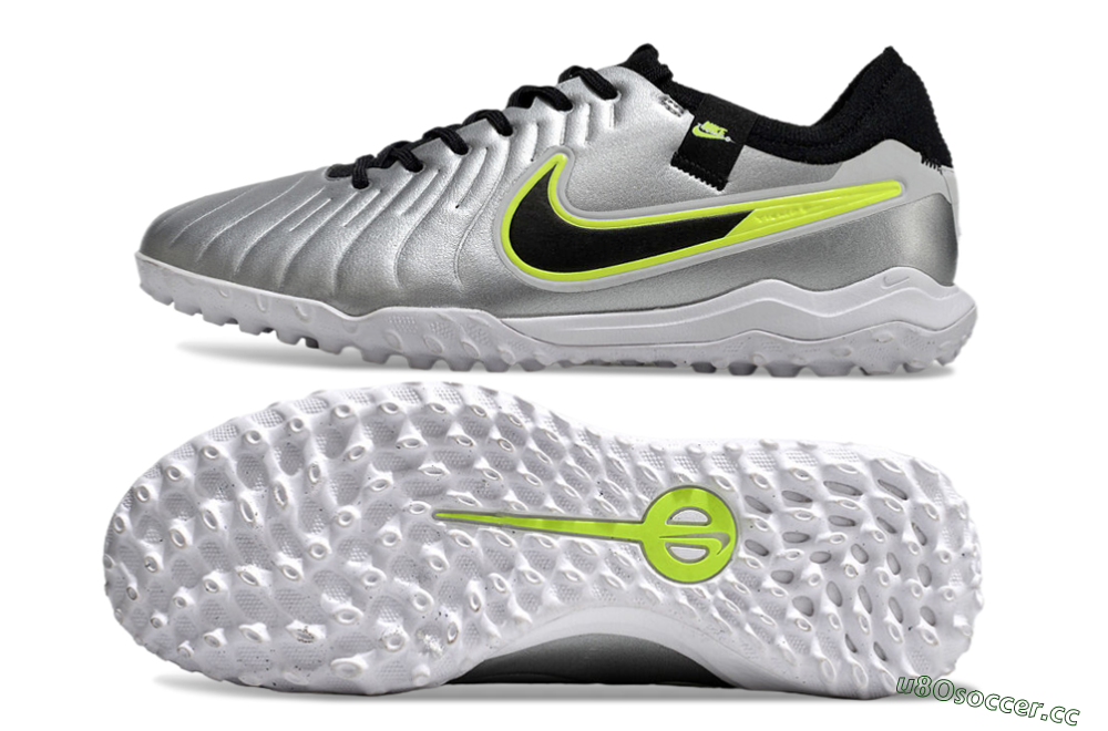 Men's Nike Tiempo Legend 10 Pro TF Artificial Turf Low-Tops Football Shoes - Silver/Black/Yellow 1