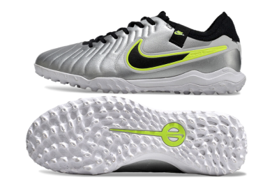 Men's Nike Tiempo Legend 10 Pro TF Artificial Turf Low-Tops Football Shoes - Silver/Black/Yellow