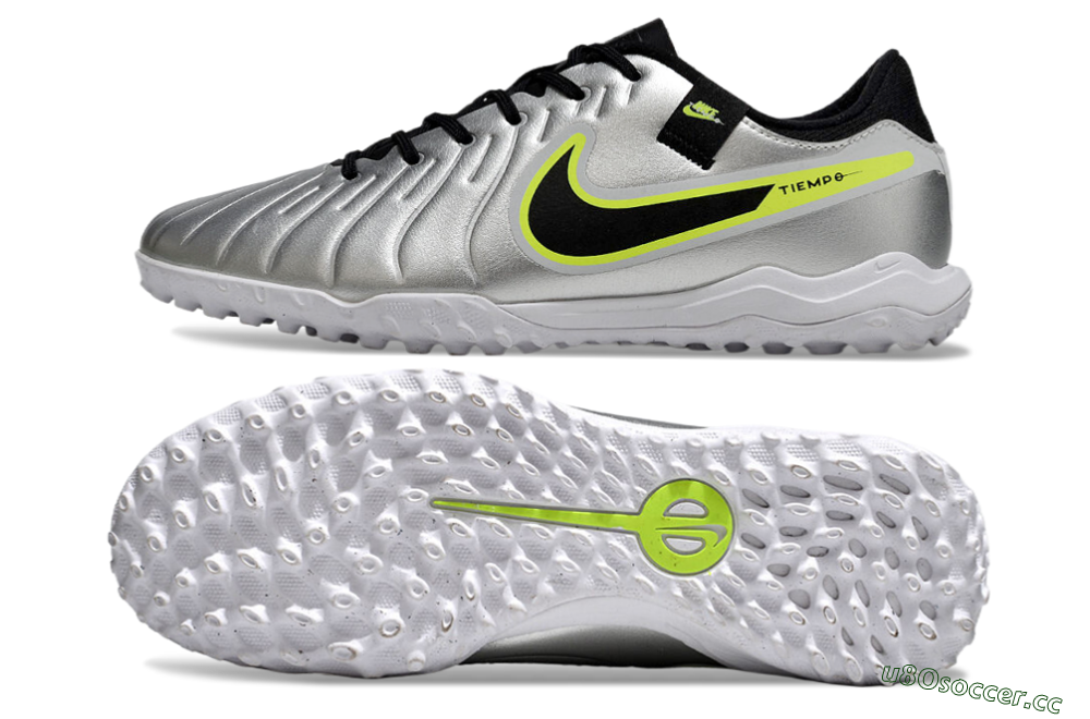 Men's Nike Tiempo Legend 10 TF Artificial Turf Low-Tops Football Shoes - Silver/Black/Yellow 1