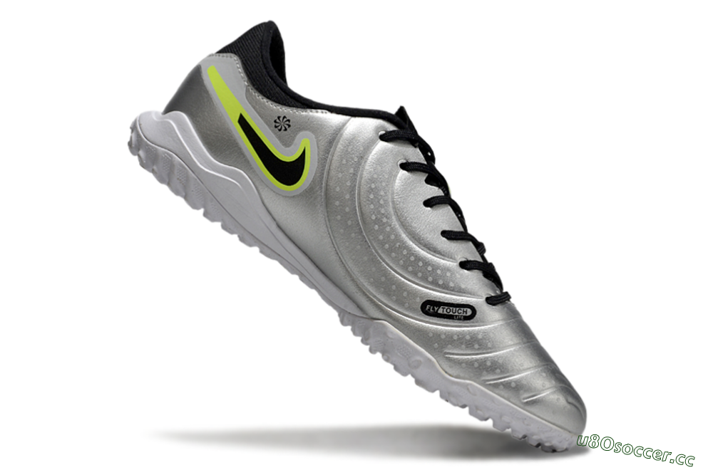 Men's Nike Tiempo Legend 10 TF Artificial Turf Low-Tops Football Shoes - Silver/Black/Yellow 4