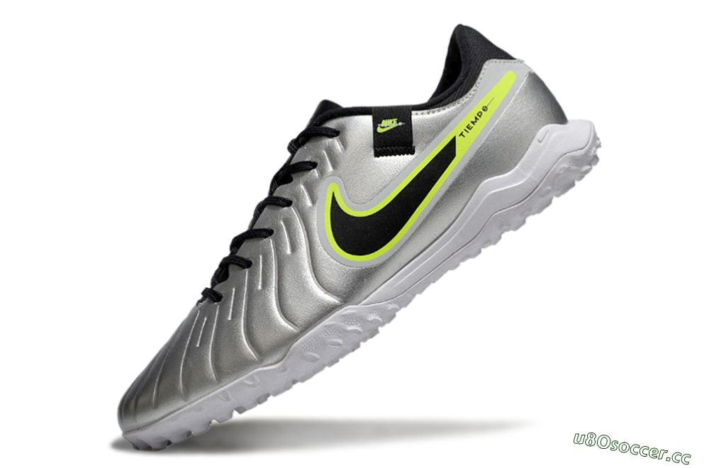 Men's Nike Tiempo Legend 10 TF Artificial Turf Low-Tops Football Shoes - Silver/Black/Yellow 5