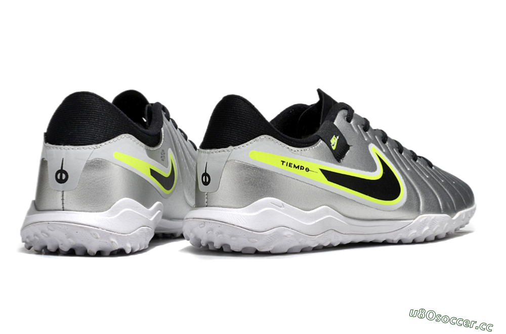Men's Nike Tiempo Legend 10 TF Artificial Turf Low-Tops Football Shoes - Silver/Black/Yellow 6