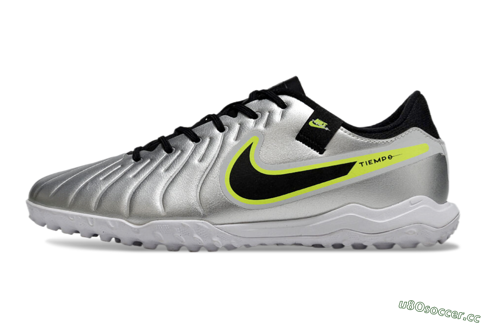 Men's Nike Tiempo Legend 10 TF Artificial Turf Low-Tops Football Shoes - Silver/Black/Yellow 0