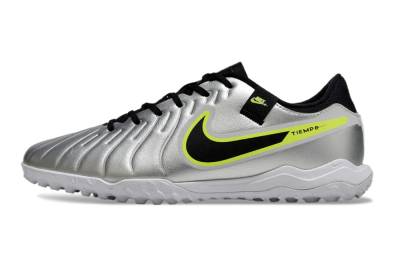 Men's Nike Tiempo Legend 10 TF Artificial Turf Low-Tops Football Shoes - Silver/Black/Yellow