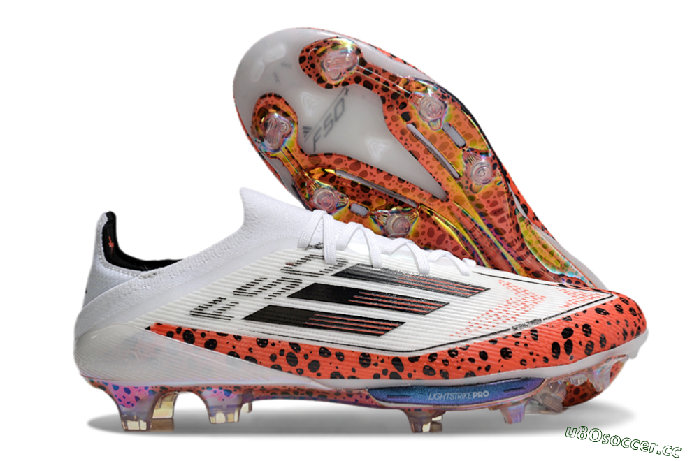 Unisex Adidas F50+ Lightstrike Elite FG Firm Ground Low-Tops Football Boots - White/Black/Leopard 2