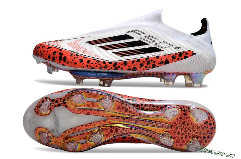 Unisex Adidas F50+ Lightstrike Pro Laceless FG Firm Ground Low-Tops Football Boots - White/Leopard/Black 1