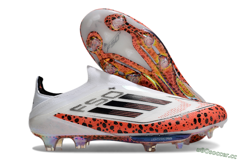 Unisex Adidas F50+ Lightstrike Pro Laceless FG Firm Ground Low-Tops Football Boots - White/Leopard/Black 2