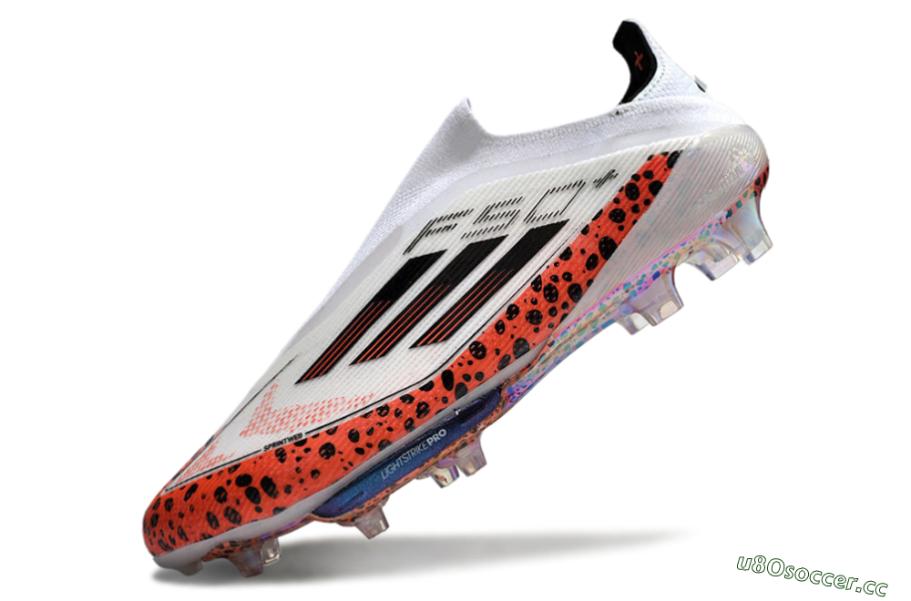 Unisex Adidas F50+ Lightstrike Pro Laceless FG Firm Ground Low-Tops Football Boots - White/Leopard/Black 5