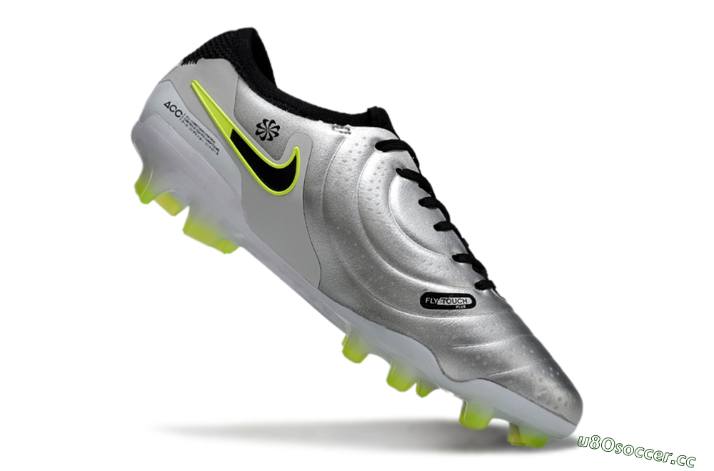 Men's Nike Tiempo Legend 10 Elite AG Artificial Grass Low-Tops Football Boots - Silver/Black/Yellow 4