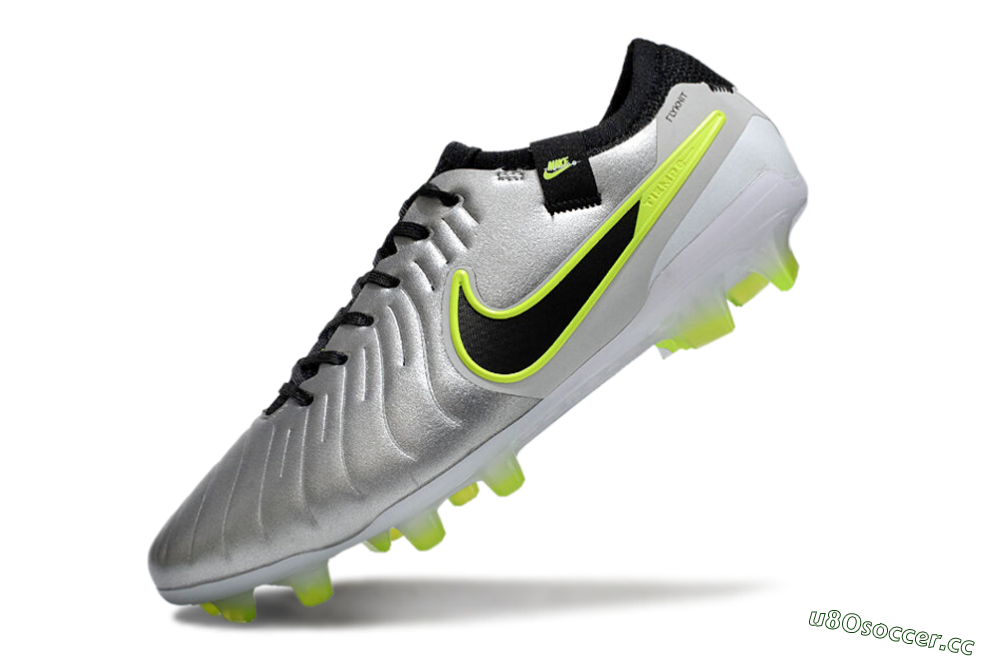 Men's Nike Tiempo Legend 10 Elite AG Artificial Grass Low-Tops Football Boots - Silver/Black/Yellow 5