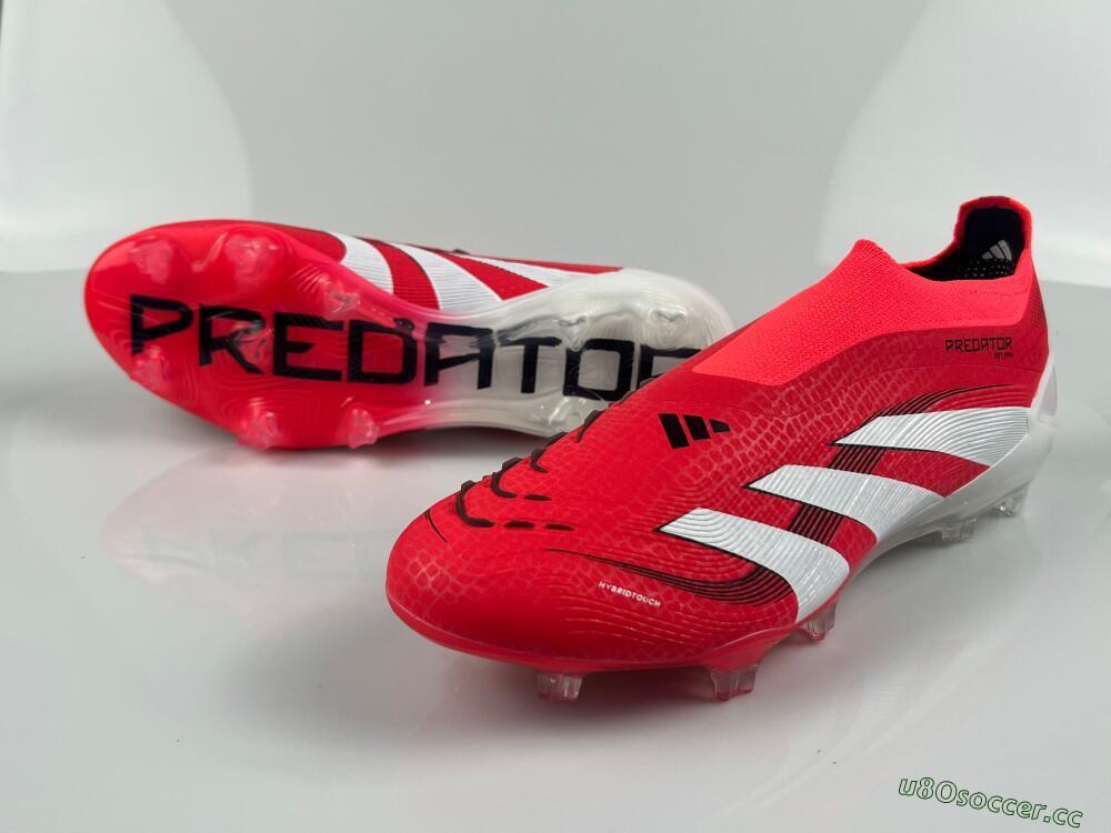 Men's Adidas Predator+ 24 Laceless FG Firm Ground Low-Tops Football Boots - Red/White/Black