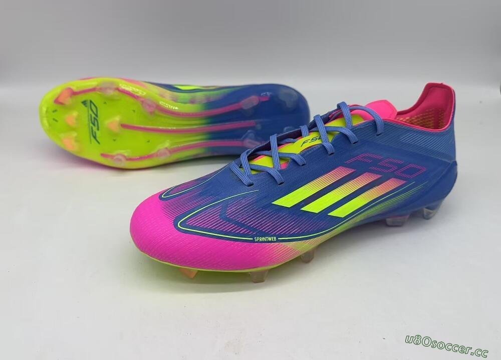 Men's Adidas F50 Elite TF Artificial Turf Low-Tops Football Shoes - Blue/Pink/Yellow