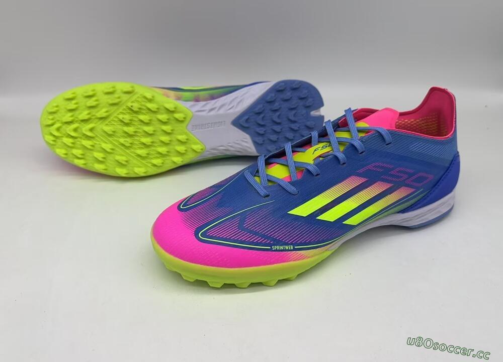 Men's Adidas F50 Elite TF Artificial Turf Low-Tops Football Shoes - Blue/Pink/Yellow