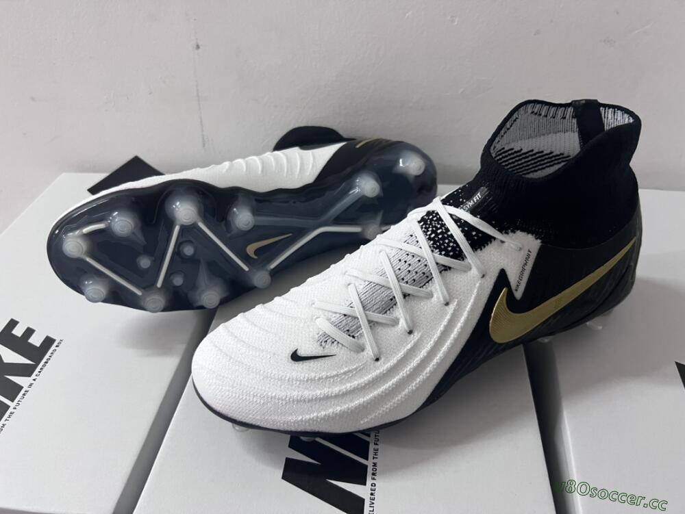 Men's Nike Phantom Luna Elite AG Artificial Grass High-Tops Football Boots - White/Black/Gold