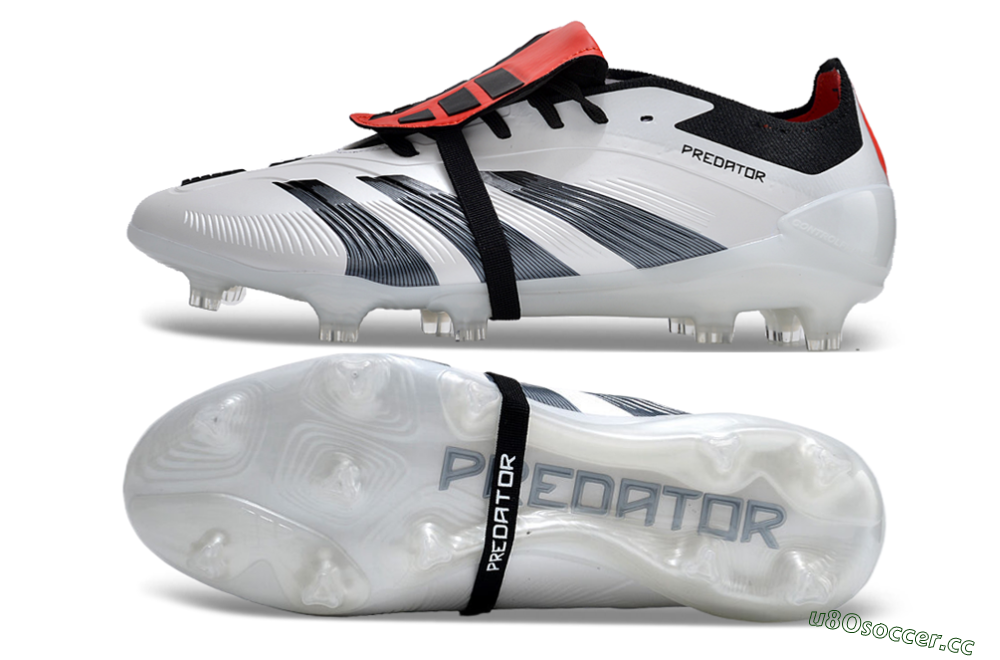 Unisex Adidas Predator Elite Foldover Tongue FG Firm Ground Low-Tops Football Boots - White/Blue/Red 1