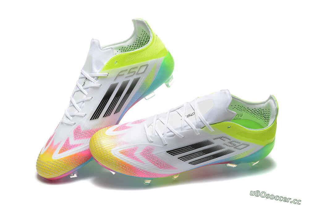 Men's Adidas F50 Elite FG Firm Ground Low-Tops Football Boots - White/Pink/Yellow 3