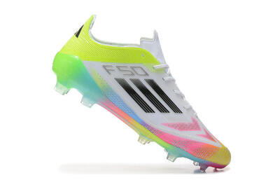 Men's Adidas F50 Elite FG Firm Ground Low-Tops Football Boots - White/Pink/Yellow