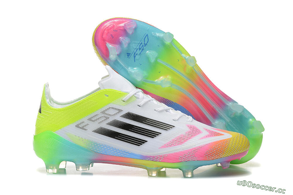 Men's Adidas F50 Elite FG Firm Ground Low-Tops Football Boots - White/Pink/Yellow 2