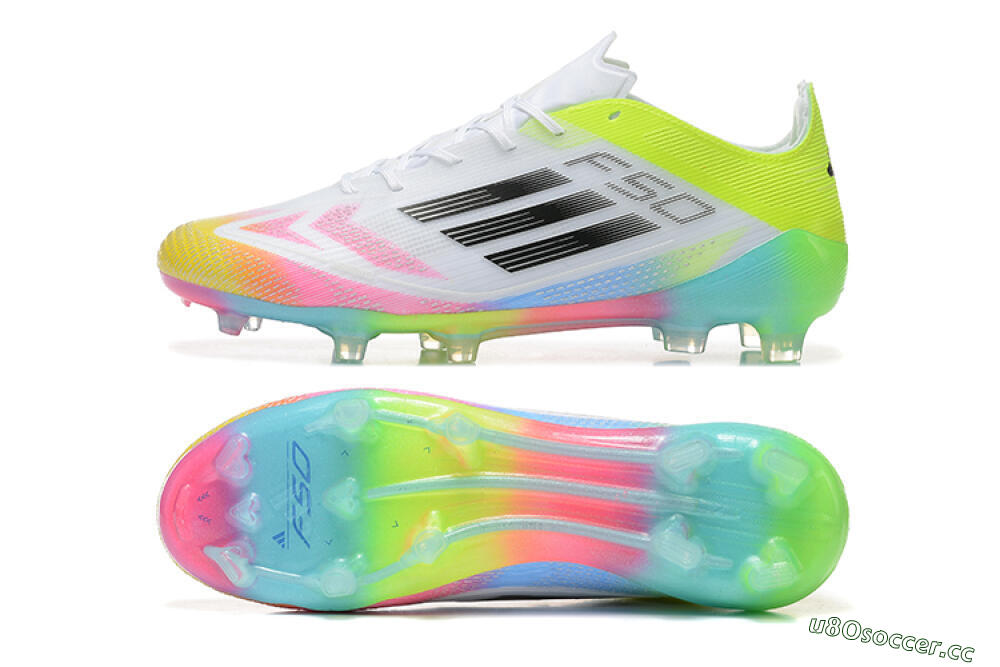 Men's Adidas F50 Elite FG Firm Ground Low-Tops Football Boots - White/Pink/Yellow 1