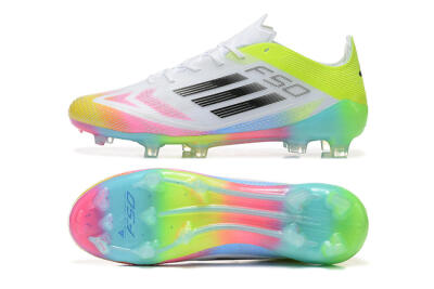 Men's Adidas F50 Elite FG Firm Ground Low-Tops Football Boots - White/Pink/Yellow