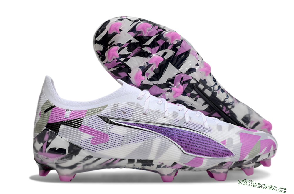 Men's Puma Ultra Ultimate FG Firm Ground Low-Tops Football Boots - White/Purple/Black 2