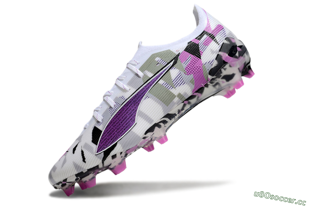 Men's Puma Ultra Ultimate FG Firm Ground Low-Tops Football Boots - White/Purple/Black 5