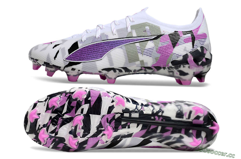 Men's Puma Ultra Ultimate FG Firm Ground Low-Tops Football Boots - White/Purple/Black 1