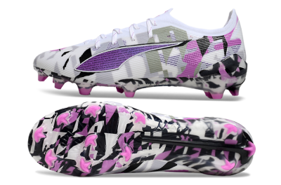 Men's Puma Ultra Ultimate FG Firm Ground Low-Tops Football Boots - White/Purple/Black