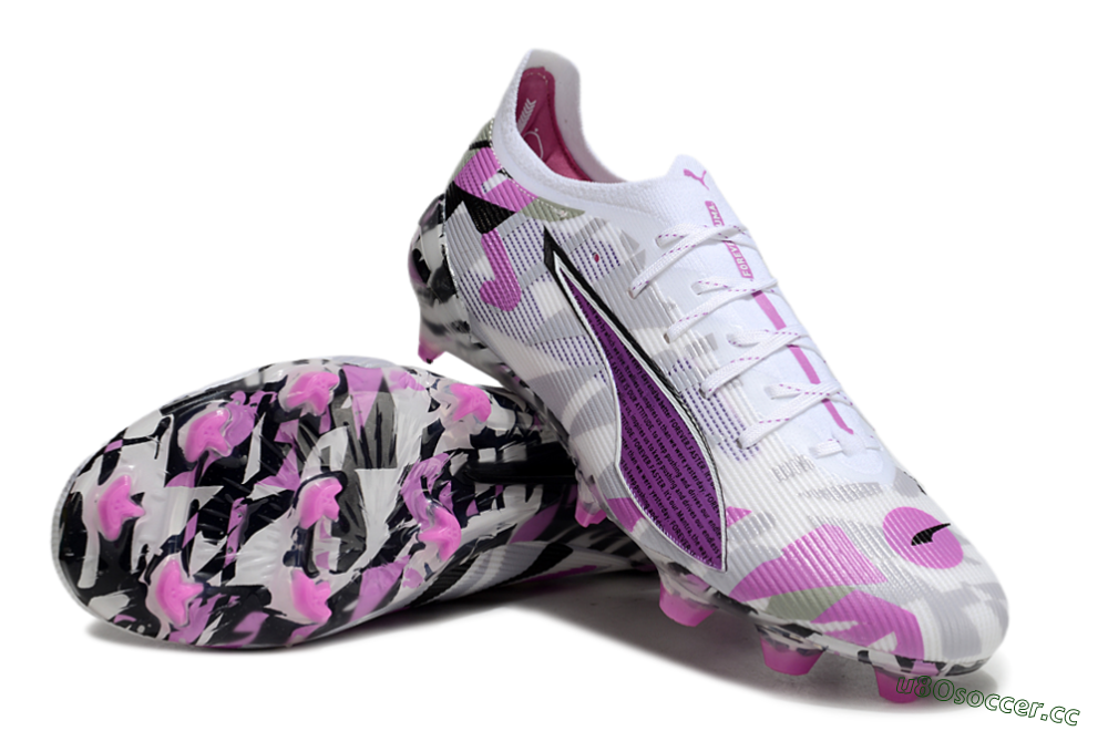 Men's Puma Ultra Ultimate FG Firm Ground Low-Tops Football Boots - White/Purple/Black 3