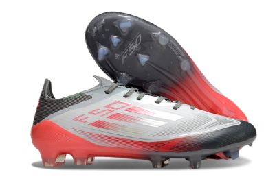 Men's Adidas F50 Elite FG Firm Ground Low-Tops Football Boots - White/Silver/Red