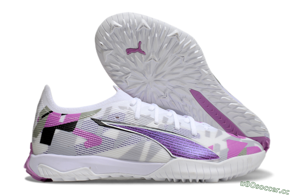 Men's Puma Ultra Ultimate TF Artificial Turf Low-Tops Football Shoes - White/Purple/Black 2