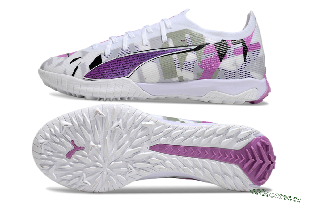 Men's Puma Ultra Ultimate TF Artificial Turf Low-Tops Football Shoes - White/Purple/Black 1