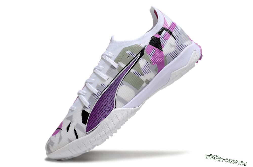 Men's Puma Ultra Ultimate TF Artificial Turf Low-Tops Football Shoes - White/Purple/Black 5