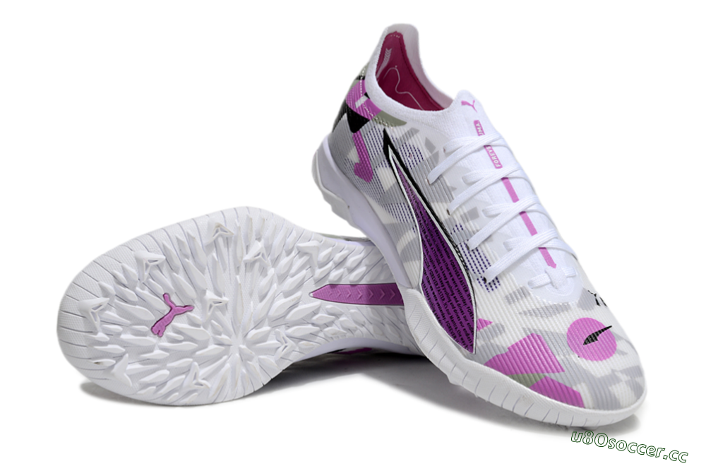 Men's Puma Ultra Ultimate TF Artificial Turf Low-Tops Football Shoes - White/Purple/Black 3