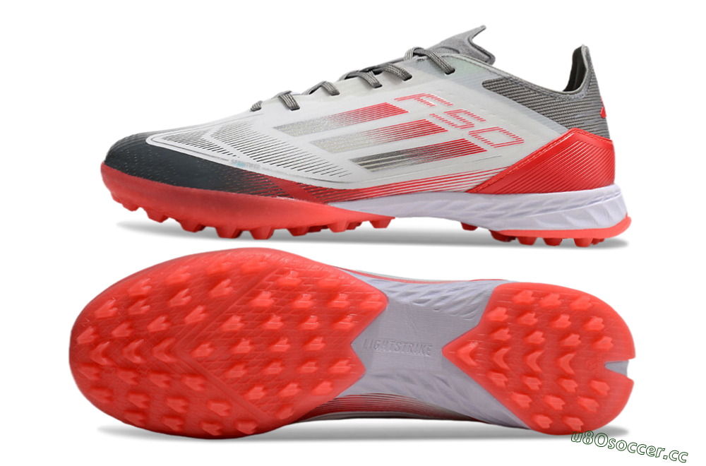 Men's Adidas F50 Pro TF Artificial Turf Low-Tops Football Shoes - White/Silver/Red 1