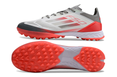 Men's Adidas F50 Pro TF Artificial Turf Low-Tops Football Shoes - White/Silver/Red