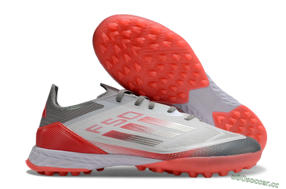 Men's Adidas F50 Pro TF Artificial Turf Low-Tops Football Shoes - White/Silver/Red 2