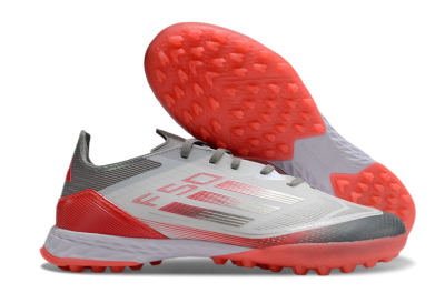 Men's Adidas F50 Pro TF Artificial Turf Low-Tops Football Shoes - White/Silver/Red