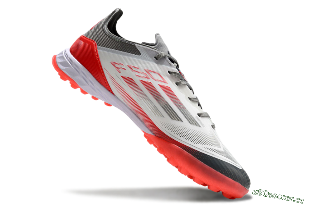 Men's Adidas F50 Pro TF Artificial Turf Low-Tops Football Shoes - White/Silver/Red 4