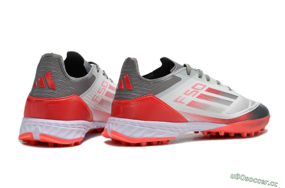 Men's Adidas F50 Pro TF Artificial Turf Low-Tops Football Shoes - White/Silver/Red 6