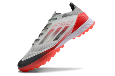 Men's Adidas F50 Pro TF Artificial Turf Low-Tops Football Shoes - White/Silver/Red
