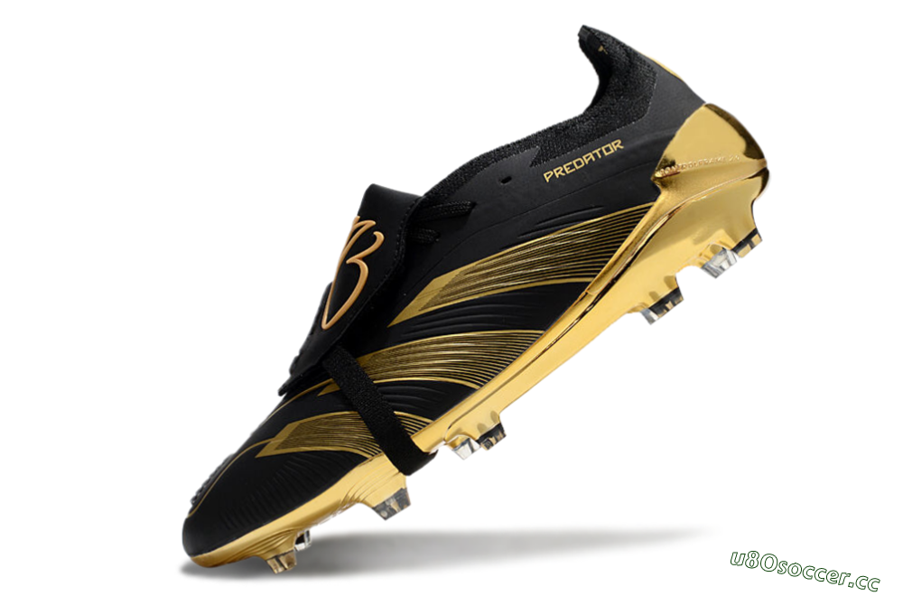Unisex Adidas Predator 25 Elite Foldover Tongue FG Firm Ground Low-Tops Football Boots - Black/Gold 5