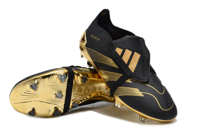 Unisex Adidas Predator 25 Elite Foldover Tongue FG Firm Ground Low-Tops Football Boots - Black/Gold