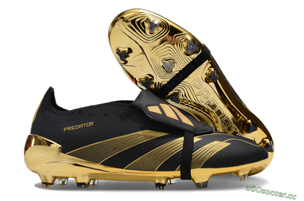 Unisex Adidas Predator 25 Elite Foldover Tongue FG Firm Ground Low-Tops Football Boots - Black/Gold 2