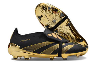 Unisex Adidas Predator 25 Elite Foldover Tongue FG Firm Ground Low-Tops Football Boots - Black/Gold