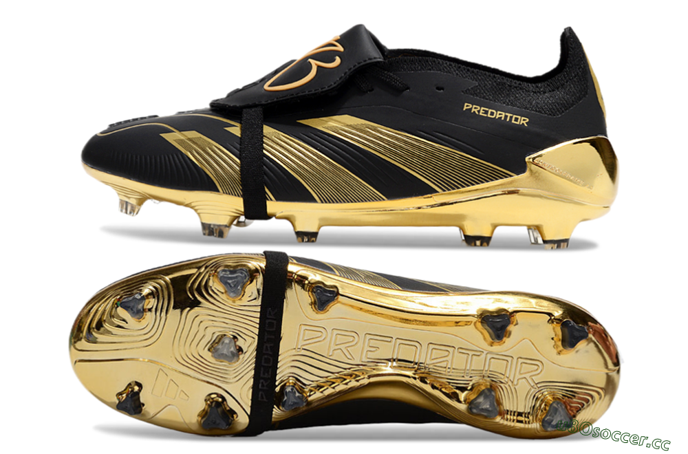 Unisex Adidas Predator 25 Elite Foldover Tongue FG Firm Ground Low-Tops Football Boots - Black/Gold 1