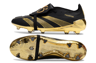Unisex Adidas Predator 25 Elite Foldover Tongue FG Firm Ground Low-Tops Football Boots - Black/Gold